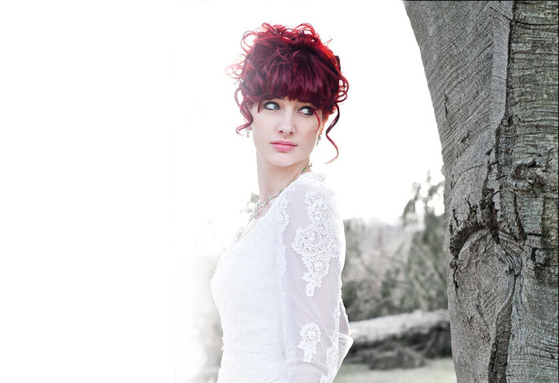 Woman with Red Hair — White, Dramatic, Photograph, Tree