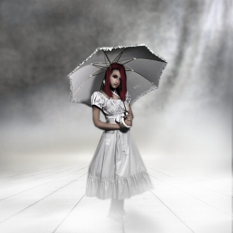 Woman with Red Hair — White, Dramatic, Photograph, Umbrella