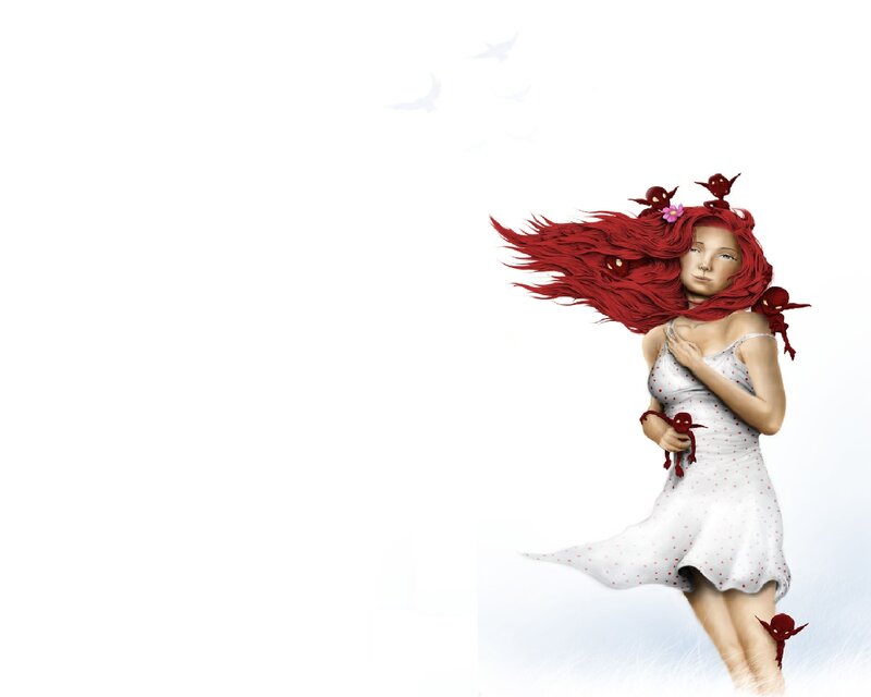 Woman with Red Hair — White, Dreamy, Digital Art