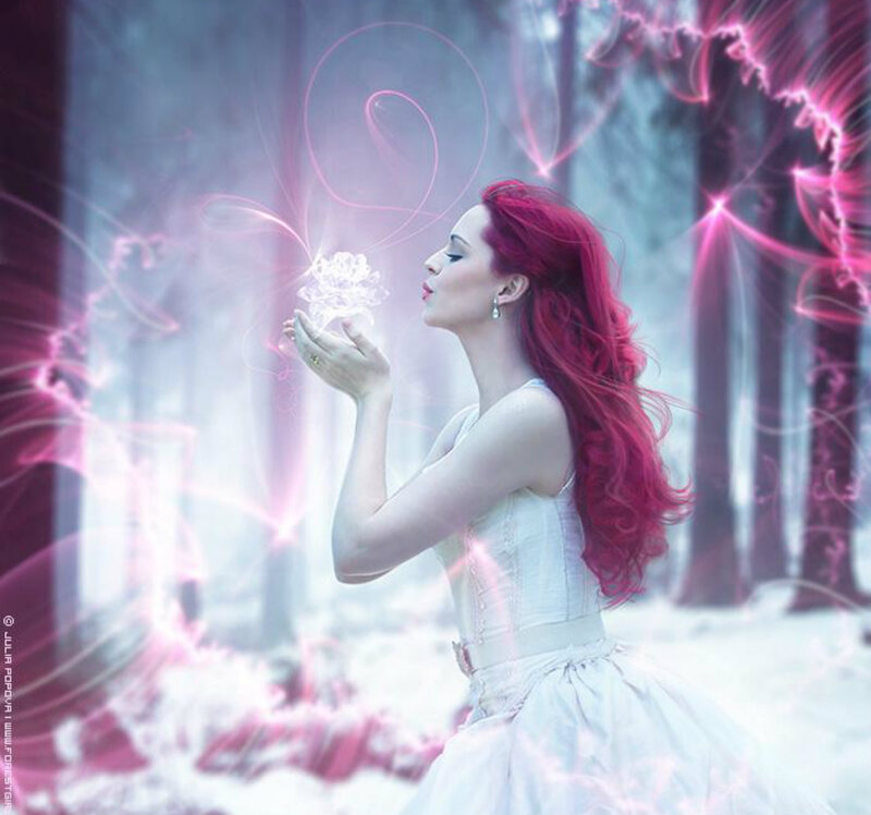 Woman with Red Hair — White, Ethereal, Digital Art, Forest