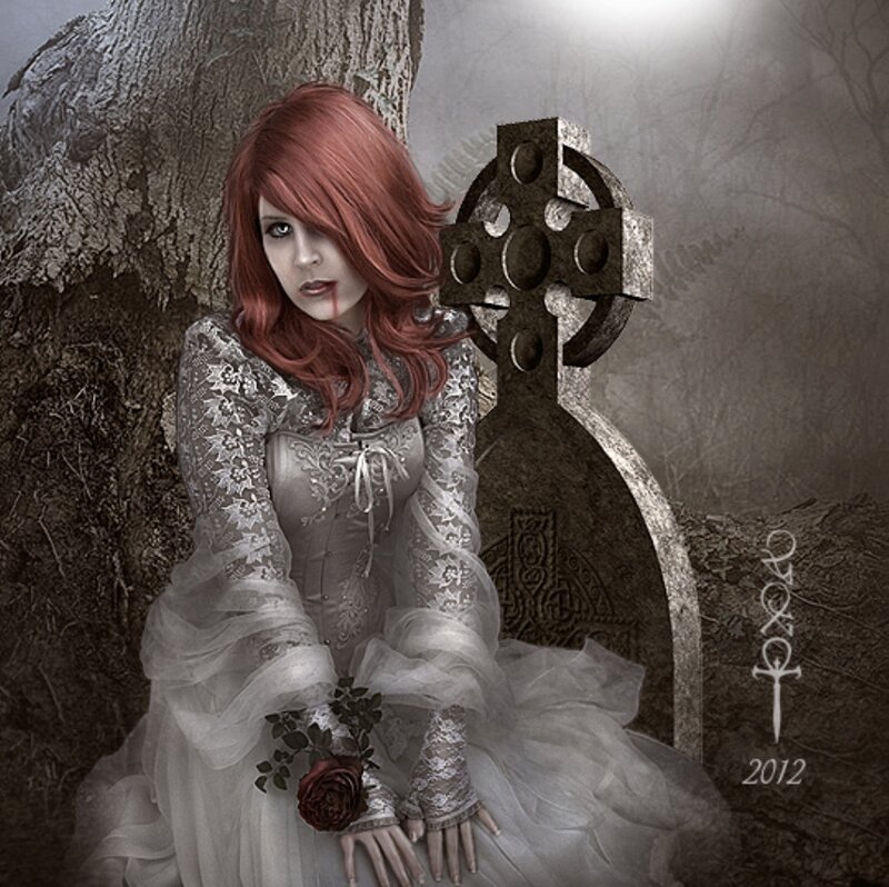 Woman with Red Hair — White, Gothic