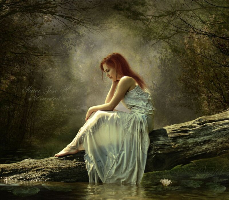 Woman with Red Hair — White, Serene, Afternoon, Digital Art