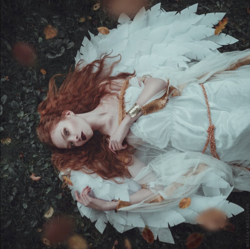 Woman with Red Hair — White, Serene, Autumn