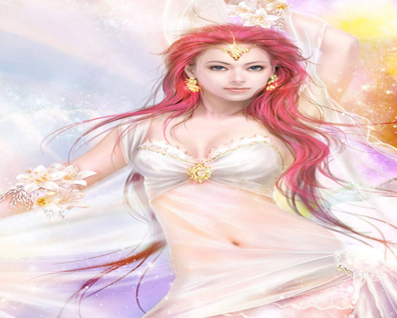 Woman with Red Hair — White, Serene, Digital Art