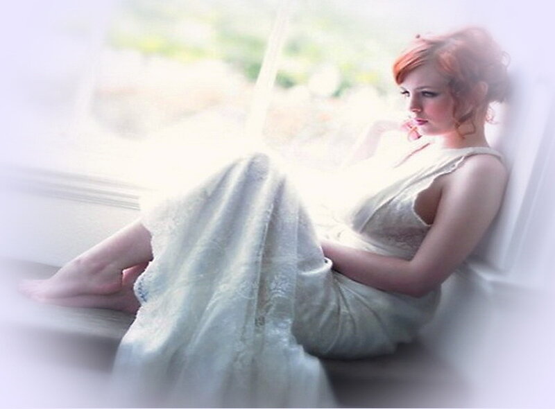 Woman with Red Hair — White, Serene, Morning