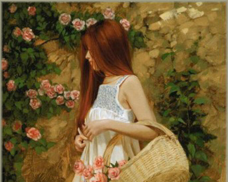 Woman with Red Hair — White, Serene, Spring, Painting