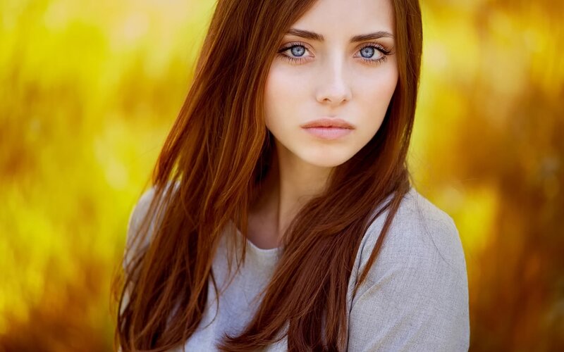 Woman with Red Hair — Yellow, Calm, Autumn, Photograph
