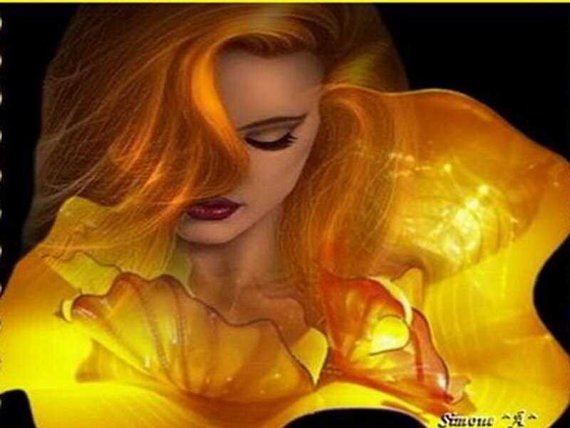 Woman with Red Hair — Yellow, Dramatic, Digital Art