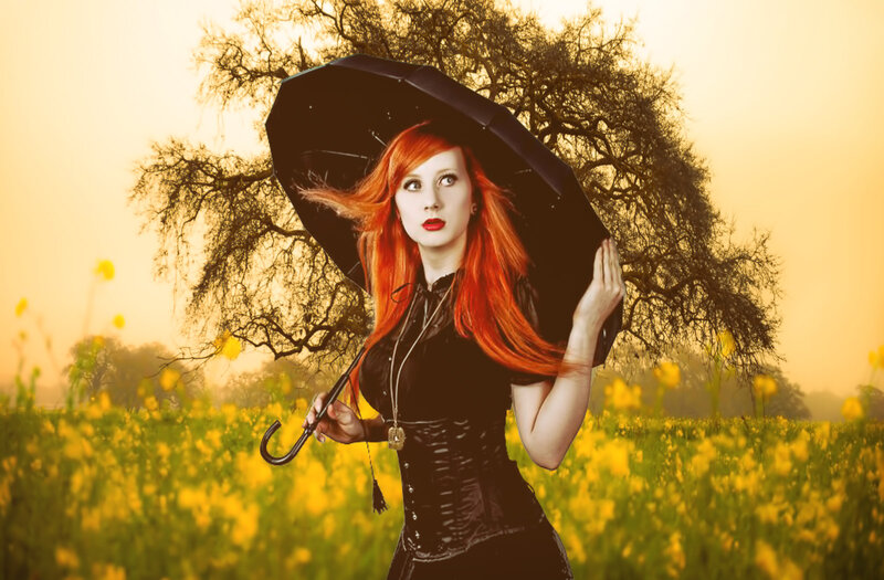 Woman with Red Hair — Yellow, Dramatic, Sunset