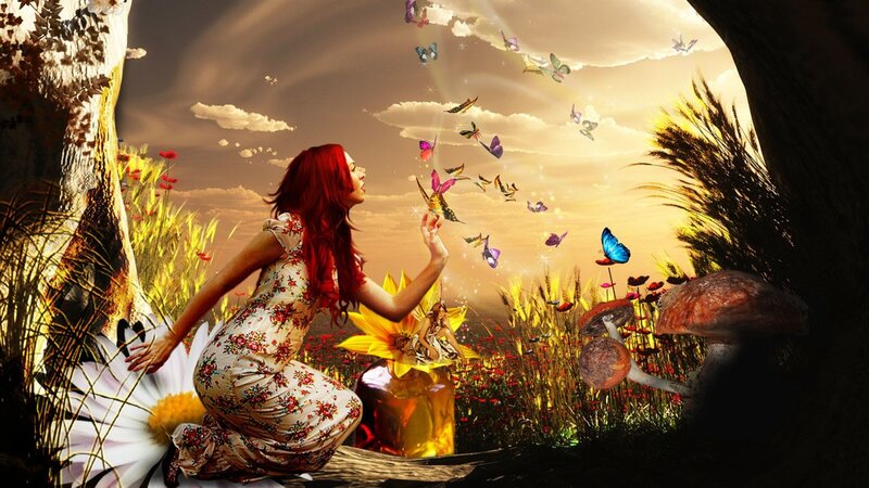 Woman with Red Hair — Yellow, Dreamy, Sunset