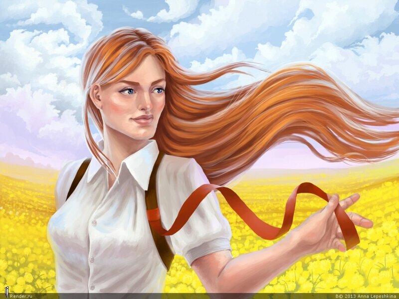 Woman with Red Hair — Yellow, Serene, Afternoon