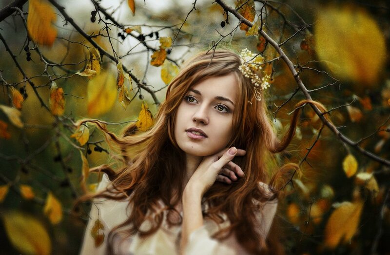 Woman with Red Hair — Yellow, Serene, Autumn