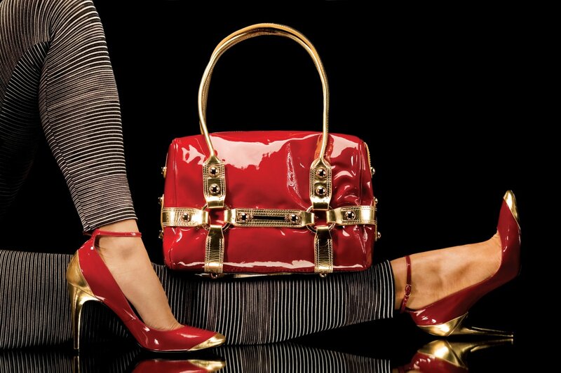 Woman with Red Handbag — Dramatic, Photograph, Heels