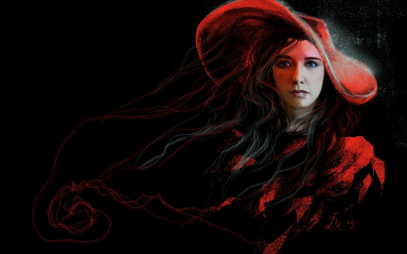 Woman with Red Hat — Dramatic, Digital Art, Hair