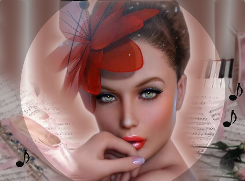 Woman with Red Hat — Dramatic, Digital Art, Music Notes