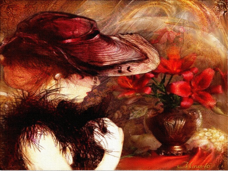 Woman with Red Hat — Dramatic, Painting