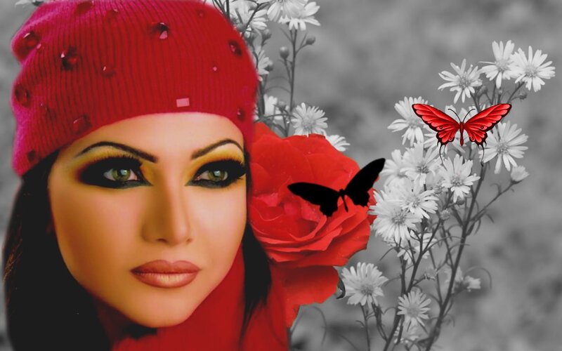 Woman with Red Hat — Dramatic, Photograph, Butterfly
