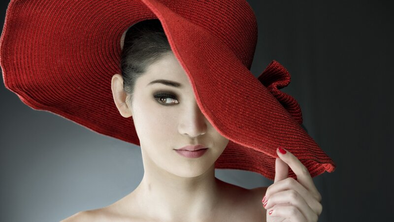 Woman with Red Hat — Dramatic, Photograph, Makeup