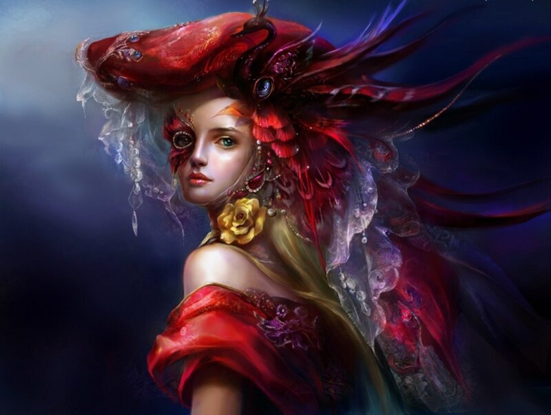 Woman with Red Headdress — Dramatic
