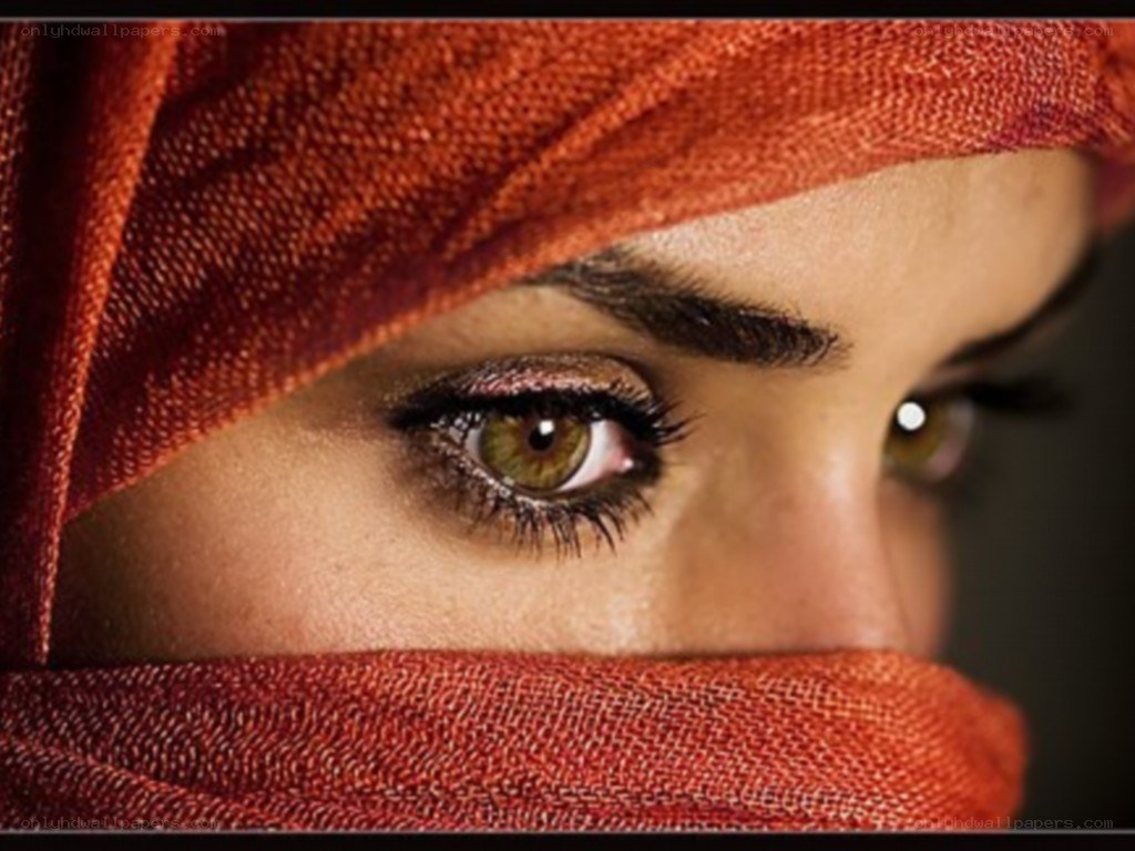 woman with red headscarf