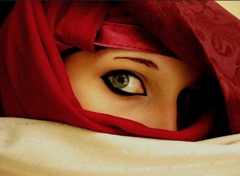 Woman with Red Headscarf — Dramatic, Photograph