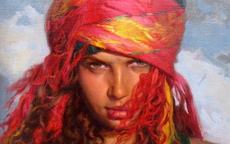 Woman with Red Headscarf — Dramatic