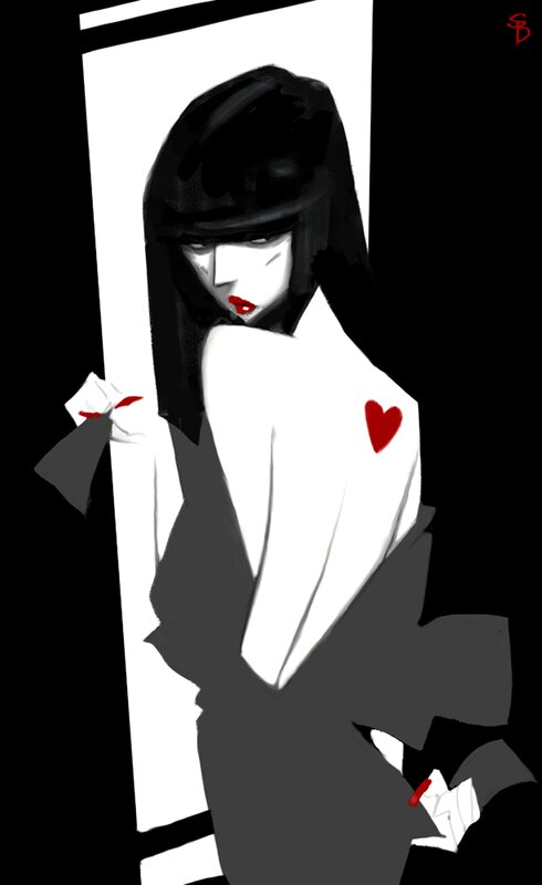 woman with red heart