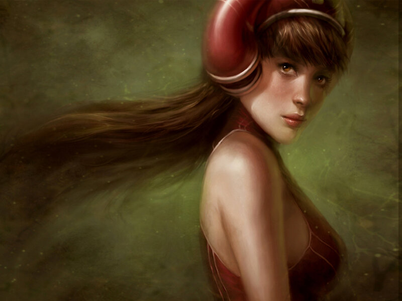 Woman with Red Helmet — Green