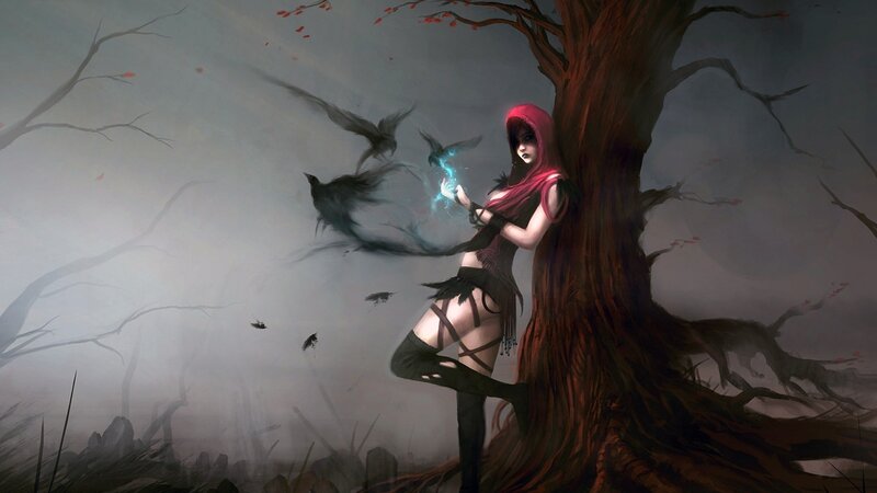 Woman with Red Hood — Dramatic, Night