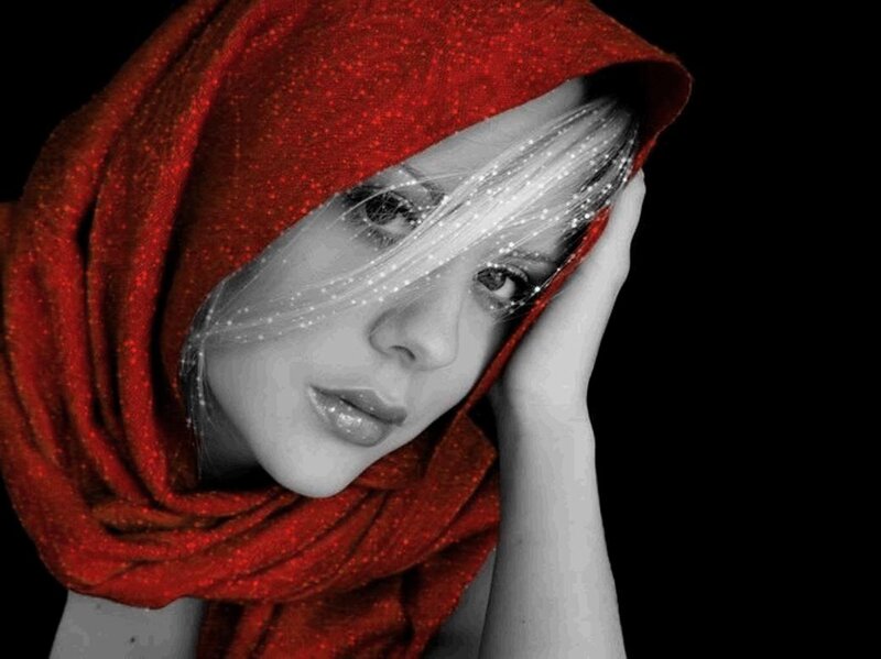 Woman with Red Hood — Dramatic, Photograph