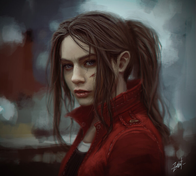 Woman with Red Jacket — Dramatic, Digital Art