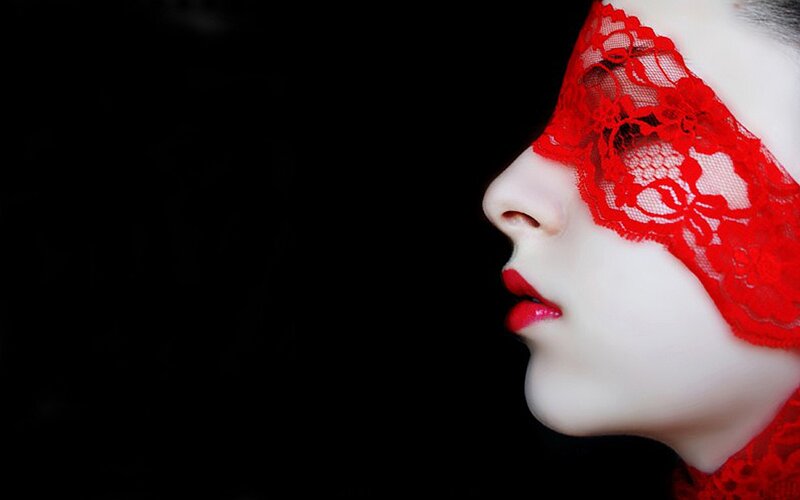 Woman with Red Lace Mask