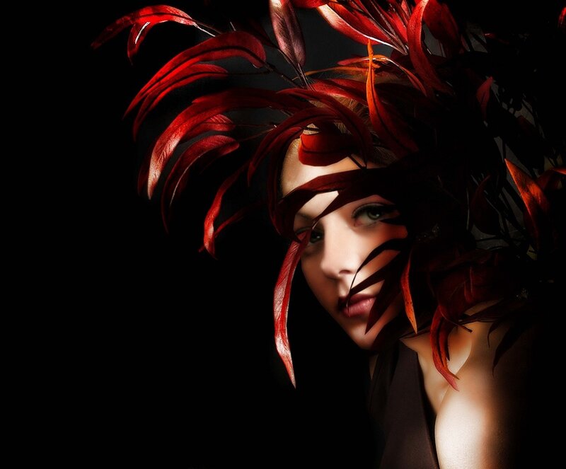 Woman with Red Leaf Headdress