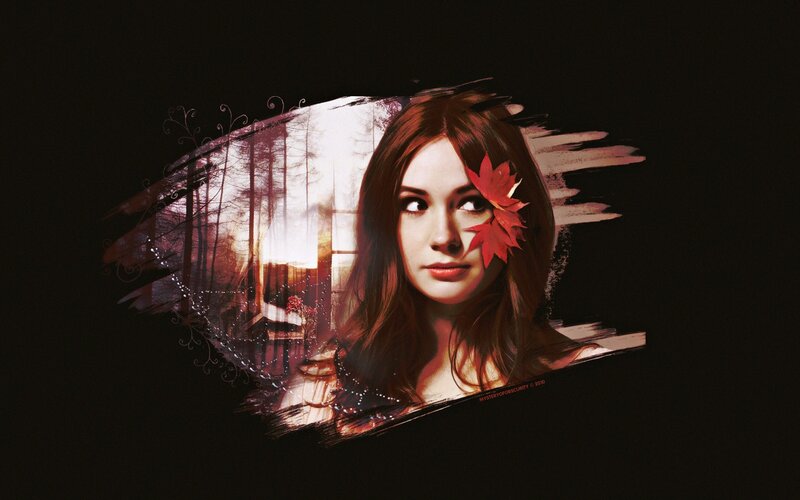 woman with red leaf in hair