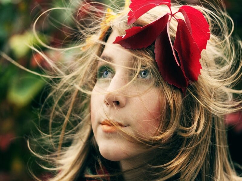 Woman with Red Leaf — Serene