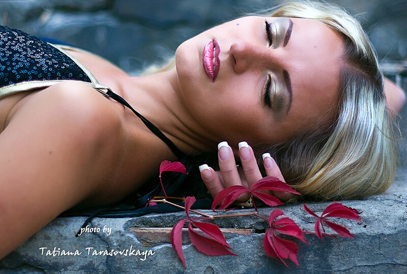 woman with red leaves