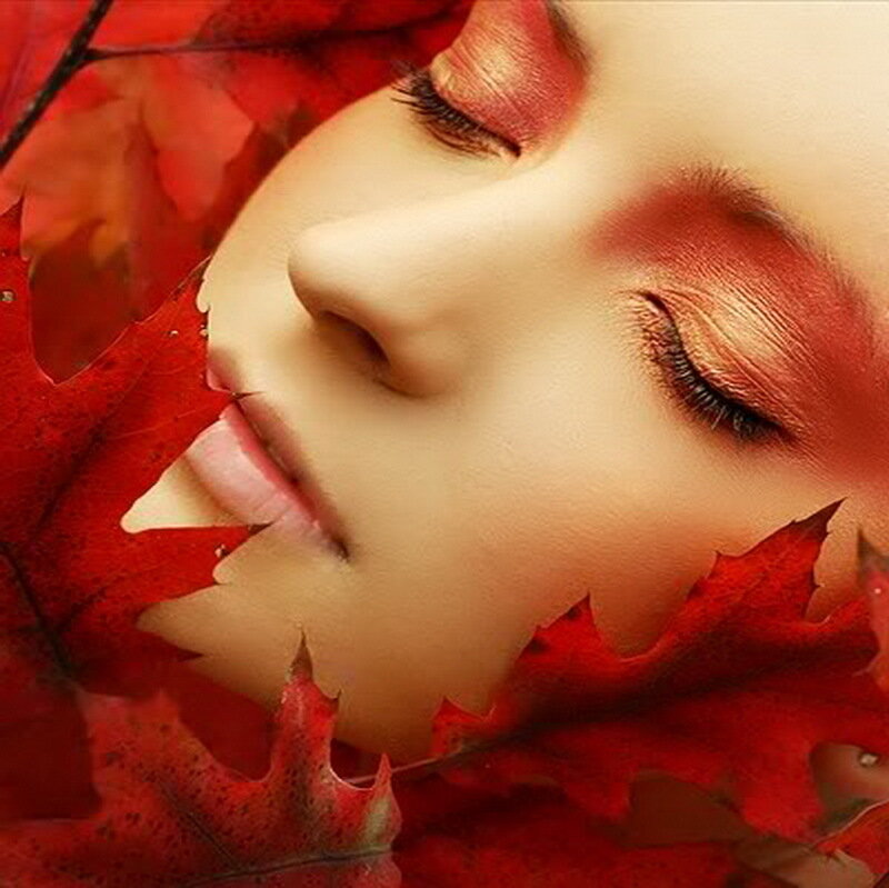 woman with red leaves