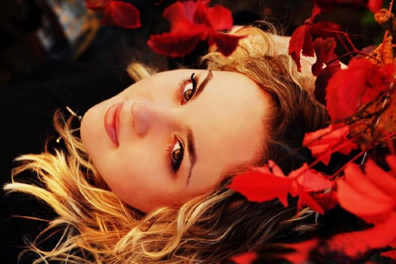 Woman with Red Leaves — Calm