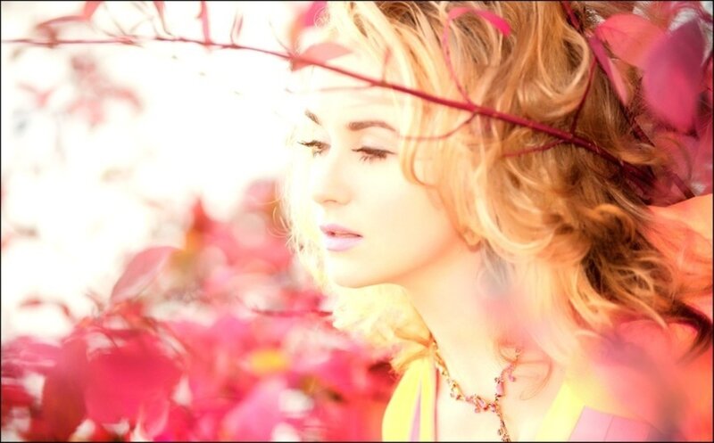 Woman with Red Leaves — Serene