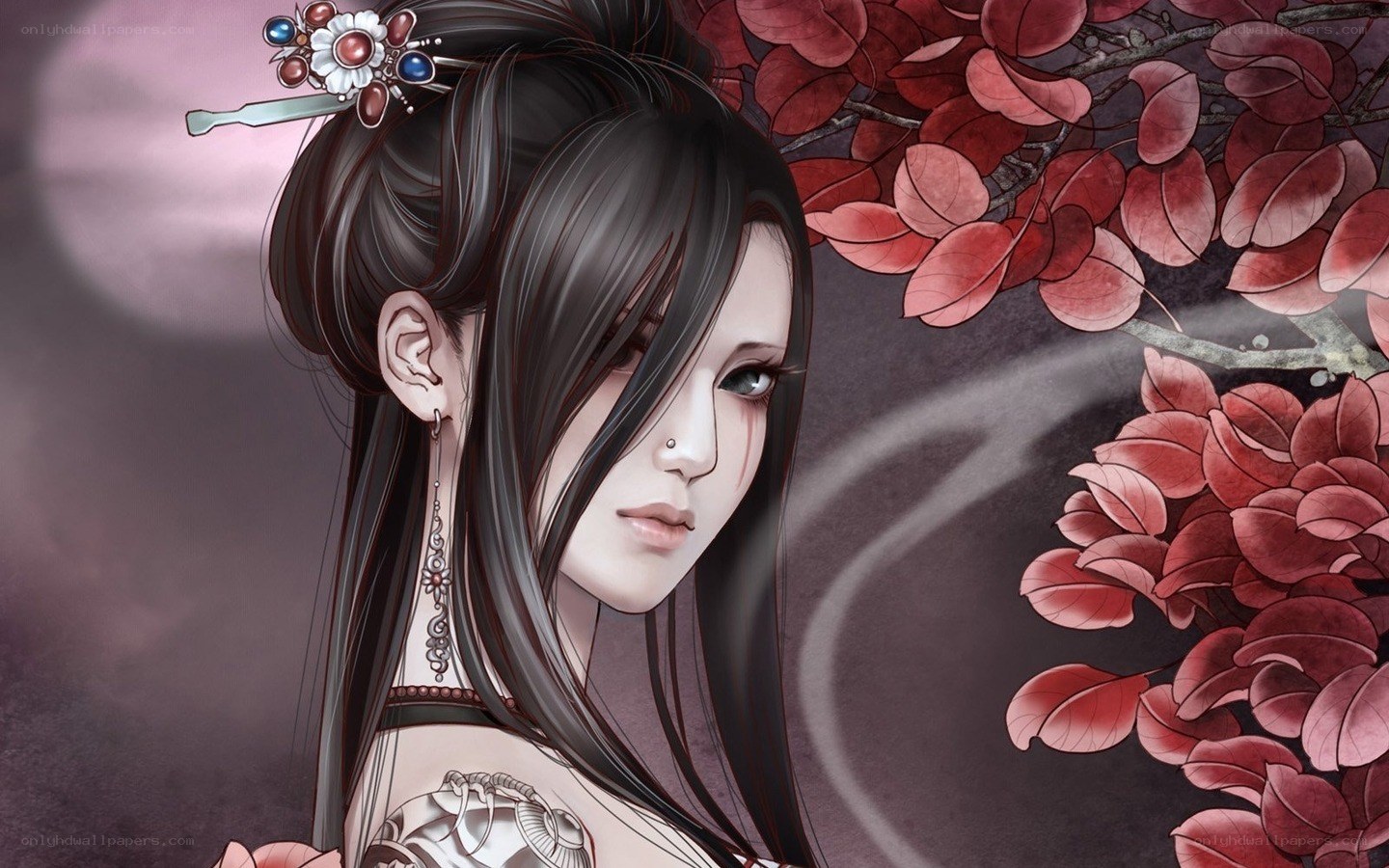 woman with red leaves