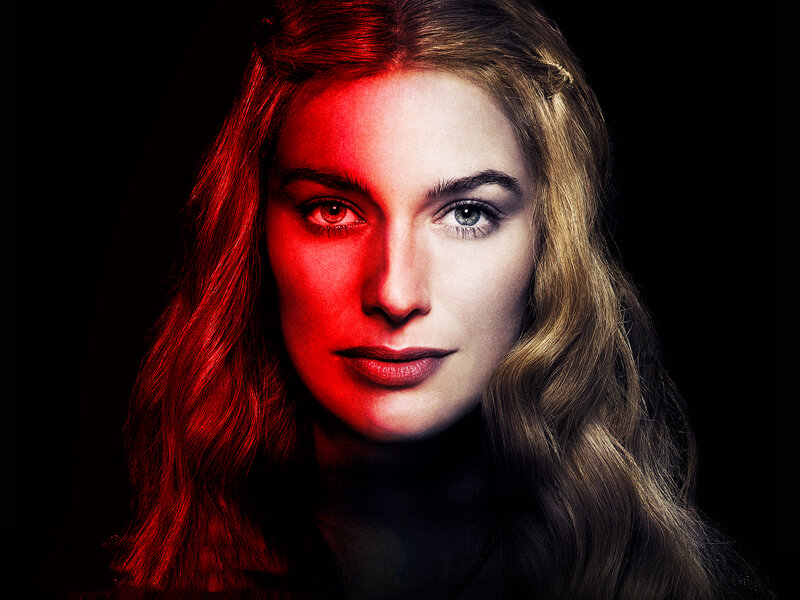 Woman with Red Lighting — Dramatic, Photograph