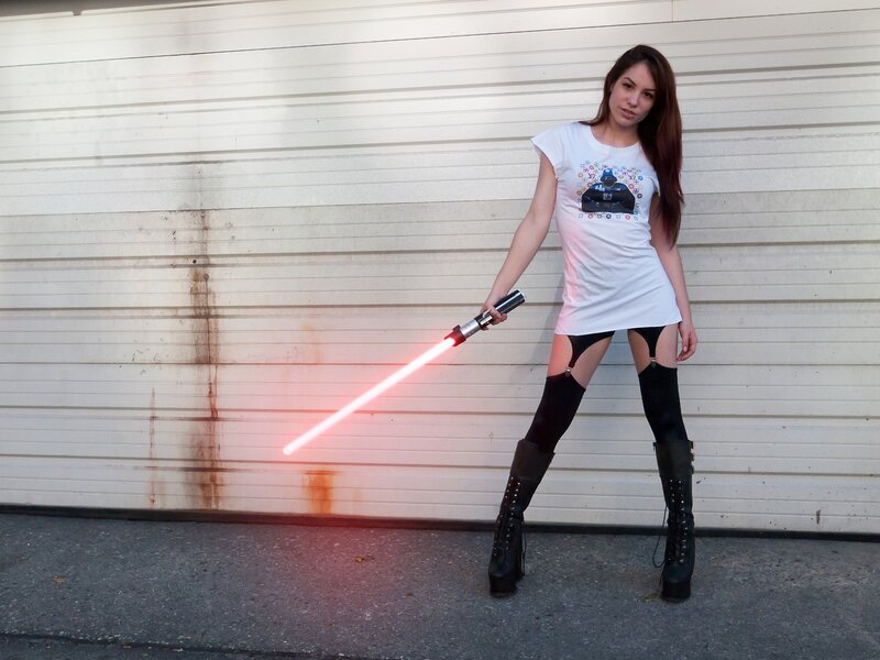 Woman with red lightsaber