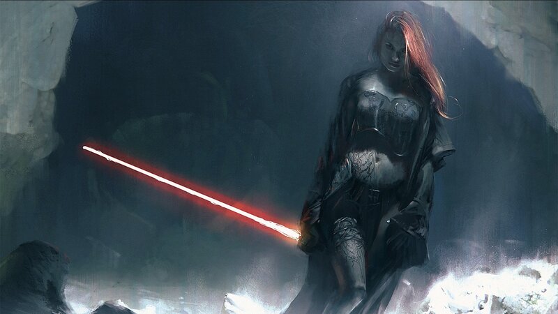 Woman with Red Lightsaber — Black, Dramatic