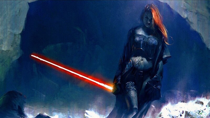 Woman with Red Lightsaber — Blue