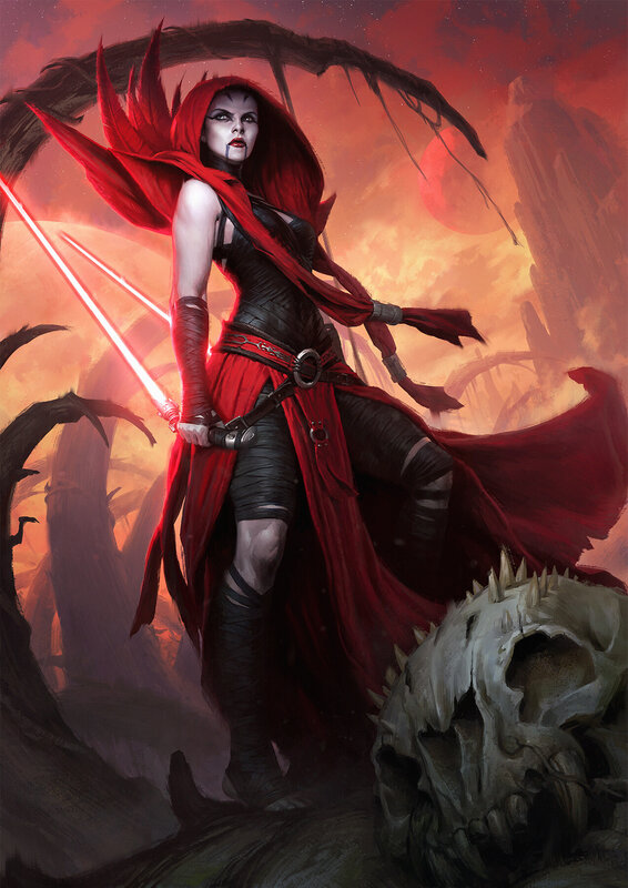 Woman with Red Lightsabers