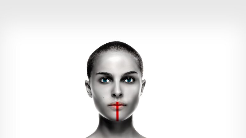 woman with red line on face