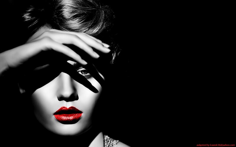 woman with red lips and hand