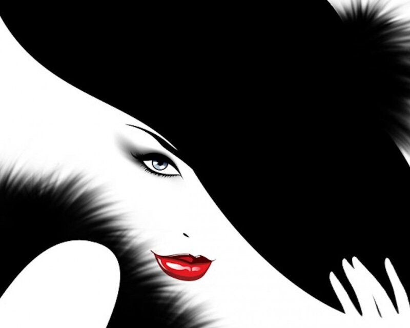 woman with red lips and hat