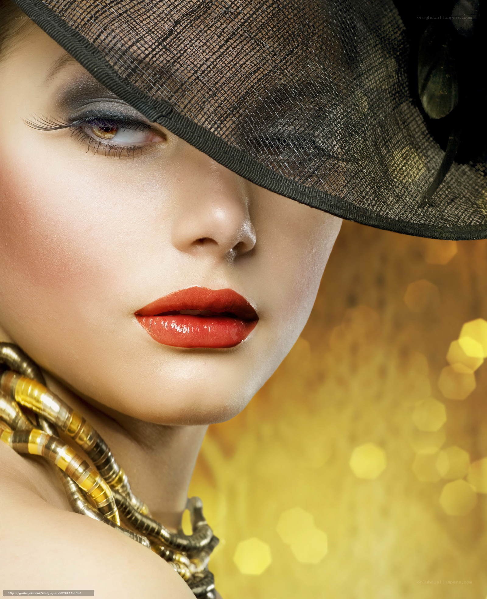 woman with red lips and hat