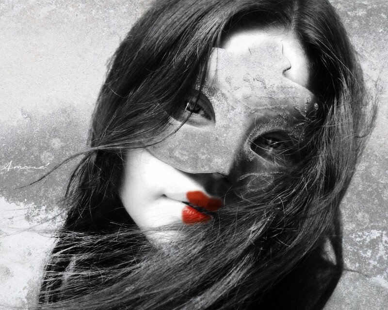 woman with red lips and mask